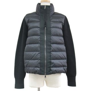 モンクレール(MONCLER)のMONCLER モンクレール ジャケット ブルゾン ダウン アウター ブラック 黒 S ショート丈 スタンドカラー ニット コンビ おしゃれ シンプル 無地 【レディース】【中古】【美品】(ダウンジャケット)