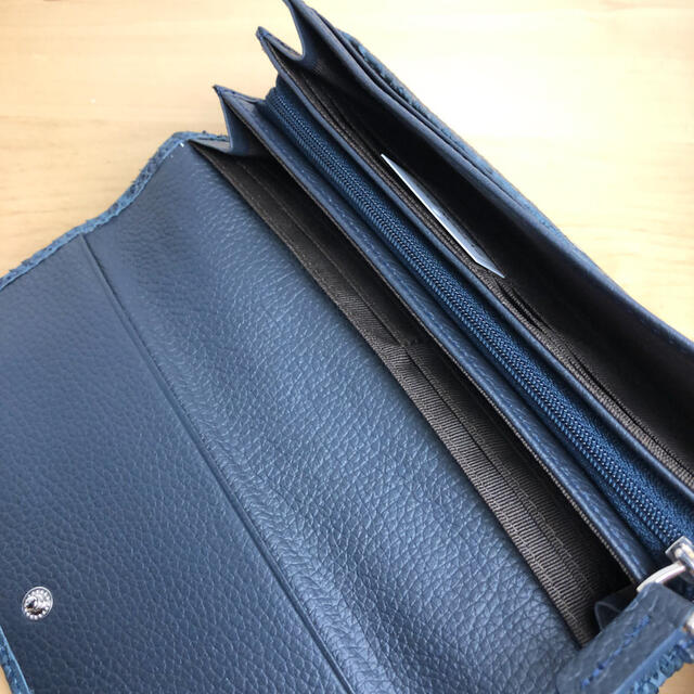 パイソン 蛇 本革 本物 ヘビ革 財布 長財布 フラップ 414 ネイビー