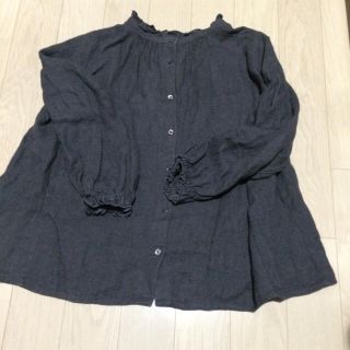 ネストローブ(nest Robe)のネストローブ  リネン ビエラスタンドフリルブラウス チャコールグレー(シャツ/ブラウス(長袖/七分))