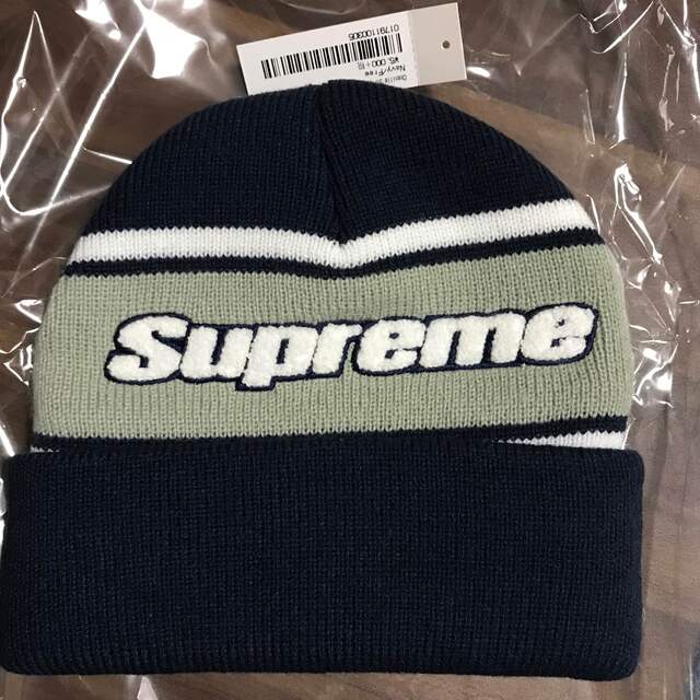 Supreme - Supreme Chenille Stripe Beanie Navy 新品の通販 by 次回
