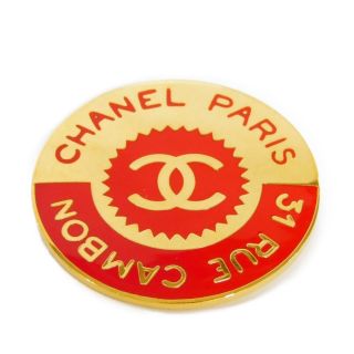 シャネル(CHANEL)のシャネル 31 RUE CAMBON ラウンド バイカラー カンボン ココマーク レッド ブローチ(ブローチ/コサージュ)