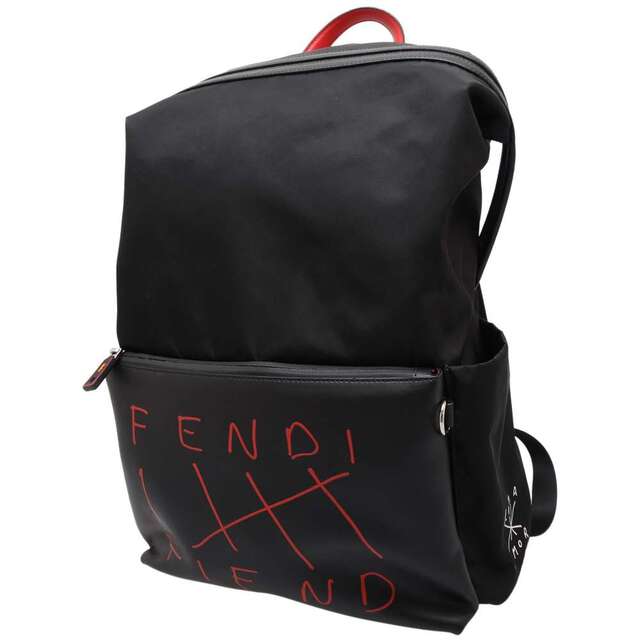 FENDI(フェンディ)のフェンディ リュック ロゴ ナイロン レザー 7VZ035 FENDI  バッグ メンズ バッグパック 黒 メンズのバッグ(バッグパック/リュック)の商品写真