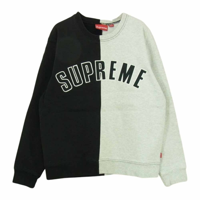 Supreme シュプリーム スウェット 18AW Split Crewneck Sweatshirt スプリット ロゴ クルーネック スウェット トレーナー グレー グレー系 ブラック系 S約465cm着丈