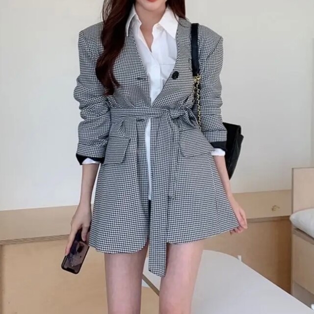 【新品・未使用】韓国ファッション　千鳥柄テーラードジャケット