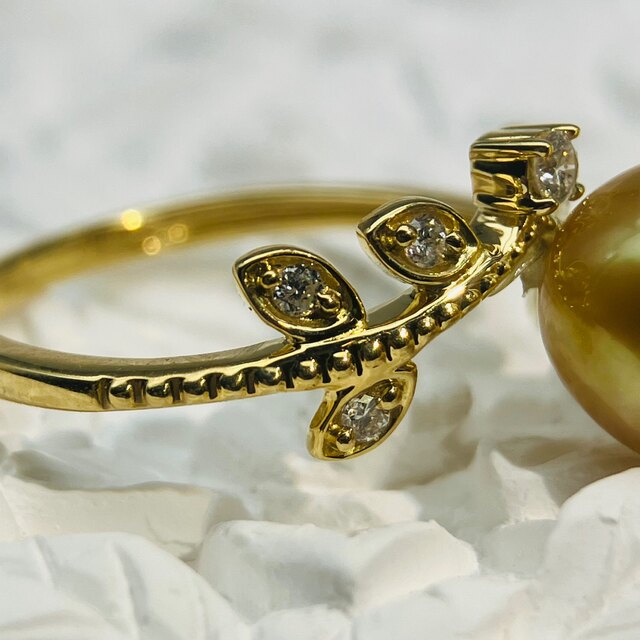 ゴールデンパール 南洋真珠 ダイヤモンド K18YGリング 指輪
