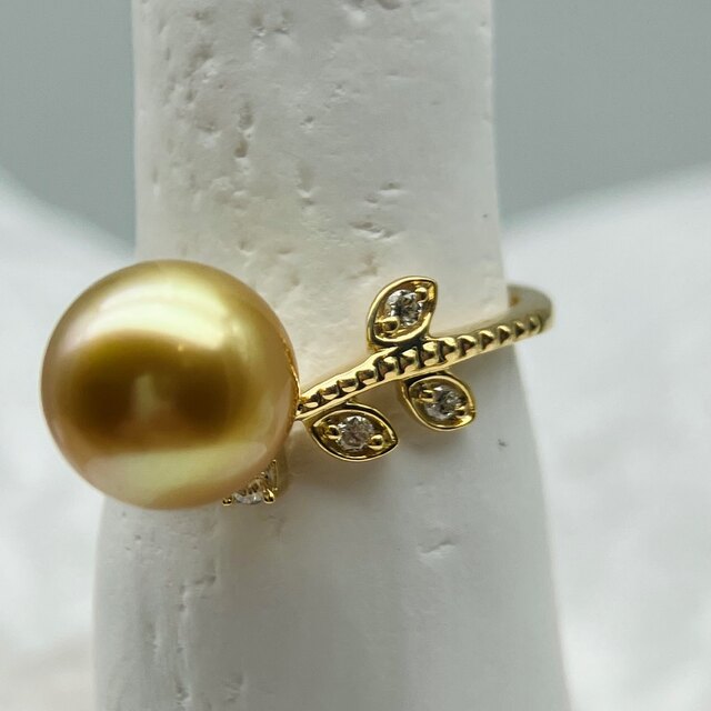 ゴールデンパール 南洋真珠 ダイヤモンド K18YGリング 指輪