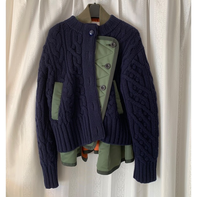 sacai　 21AW レイヤードニットナイロンジャケットMA-1約45ｃｍ袖丈