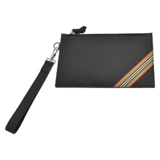 バーバリー(BURBERRY)のBURBERRY バーバリー Icon stripe pouch アイコンストライプレザーポーチ 8033078 ブラック(その他)