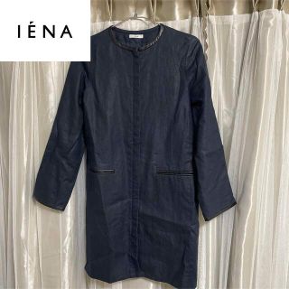 イエナ(IENA)のIENA イエナ　スプリングコート　ノーカラー ロング　ネイビー　麻リネン(スプリングコート)