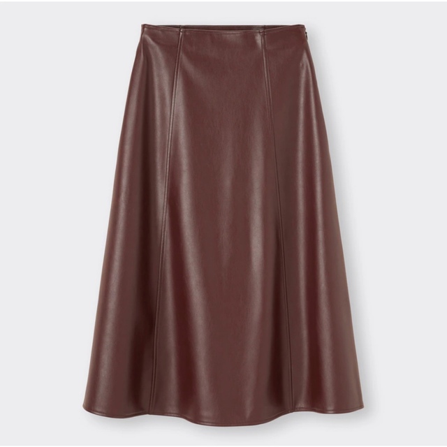 GU(ジーユー)のフェイクレザーフレアスカートM GU ダークブラウン レディースのスカート(ひざ丈スカート)の商品写真