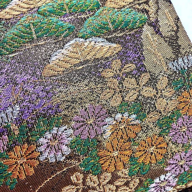 O-2292 袋帯 本金二重箔 金銀糸 寺院風景柄 花柄