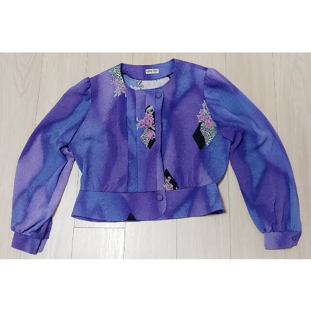 羽織り ブラウス カーディガン ジャケット 紫 パープル 花柄 レトロ レディースのトップス(カーディガン)の商品写真