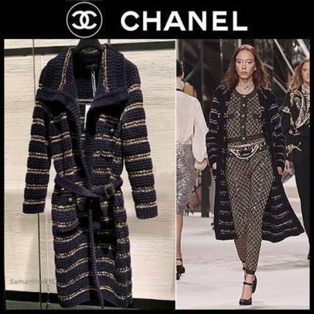 CHANEL☆シャネル☆ニットロングコート☆ベルト付き☆38