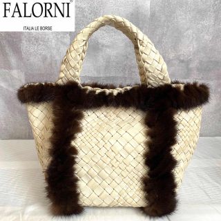 ファロルニ(FALORNI)の【極美品】FALORNI イントレチャート アイボリー ミンクファーハンドバッグ(ハンドバッグ)