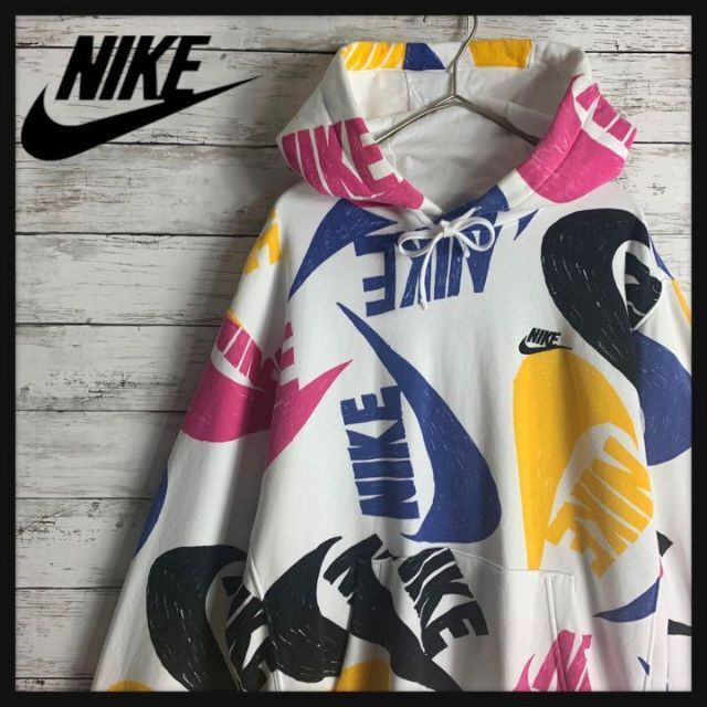 即完売モデル】NIKE パーカー 総柄 ワンポイント刺繍ロゴ 希少 入手 ...