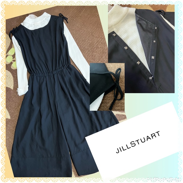 JILLSTUART(ジルスチュアート)のジルスチュアート★JILL★良品★プチプチボタン★肩リボン★ワイドオールインワン レディースのパンツ(オールインワン)の商品写真