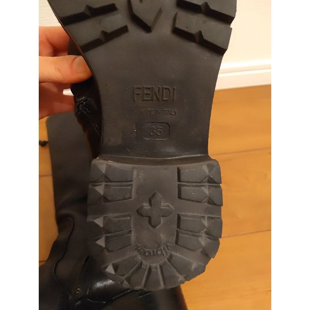 レア FENDI フェンディ レースアップブーツ ズッカ柄 レザー ブラック