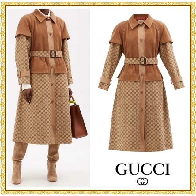 経典 Gucci グッチ コーデュロイ&GGジャガード トレンチコート GUCCI