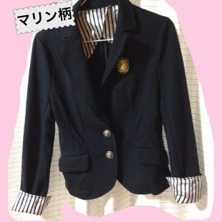 ♡美品 マリン柄ジャケット♡(ノーカラージャケット)
