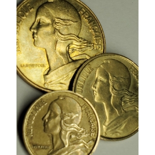 ヴィンテージ愛されるコイン 女神マリアンヌ 金色フランス20.10.5サンチーム(貨幣)