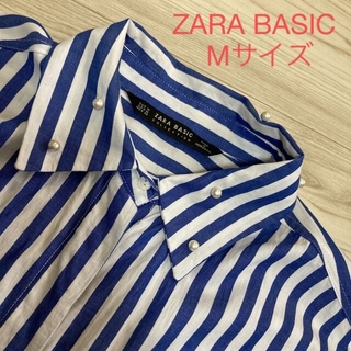 ザラ(ZARA)のZARA BASIC パールつきストライプシャツ(シャツ/ブラウス(長袖/七分))