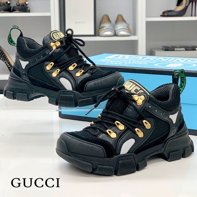 正規品 Gucci ブラック スニーカー ロゴ フラッシュトレック グッチ