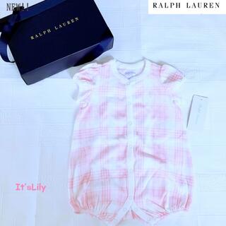 ラルフローレン(Ralph Lauren)の6m70cm 半袖　ロンパース　モデル着用　ピンク　チェック(ロンパース)