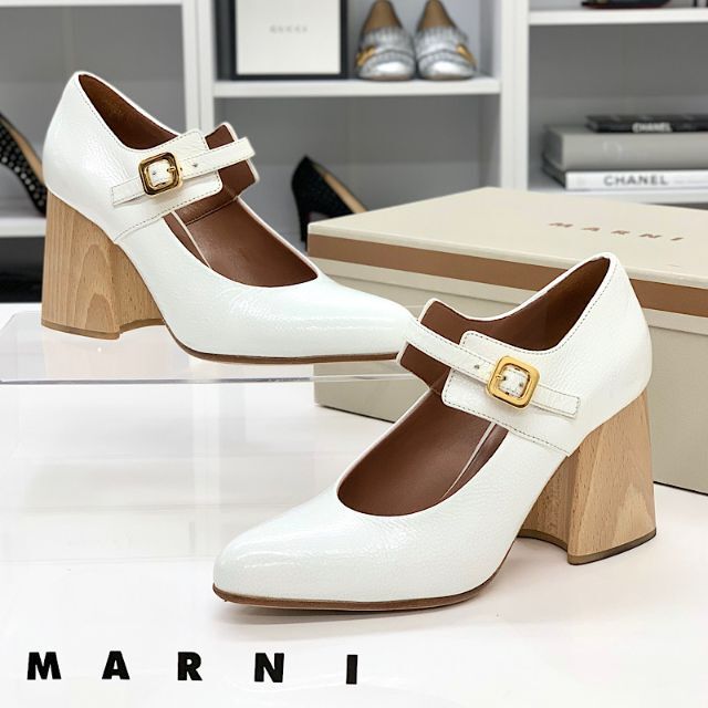 Marni - 5001 マルニ レザー ウッド パンプス ホワイトの通販 by