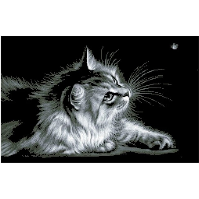 クロスステッチキット black cat モノクロ猫 18CT 刺繍 ハンドメイドの素材/材料(生地/糸)の商品写真