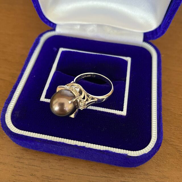 黒蝶真珠 脇石 天然ダイアモンド リング 指輪 ジュエリー 全国宝石学協会 レディースのアクセサリー(リング(指輪))の商品写真