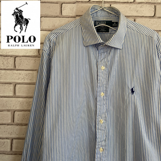 ポロラルフローレン(POLO RALPH LAUREN)の人気 海外古着 ポロ・ラルフローレン 90s 長袖シャツ ストライプ柄 白×青L(シャツ)