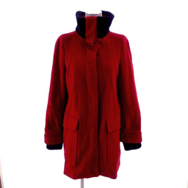 ZARA WOMAN コート スタンドカラー リブ袖 レッド 赤 黒 XS