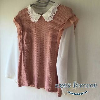 アクシーズファム(axes femme)のaxes femme トップス 重ね着風 襟レース Mサイズ / USED(カットソー(長袖/七分))