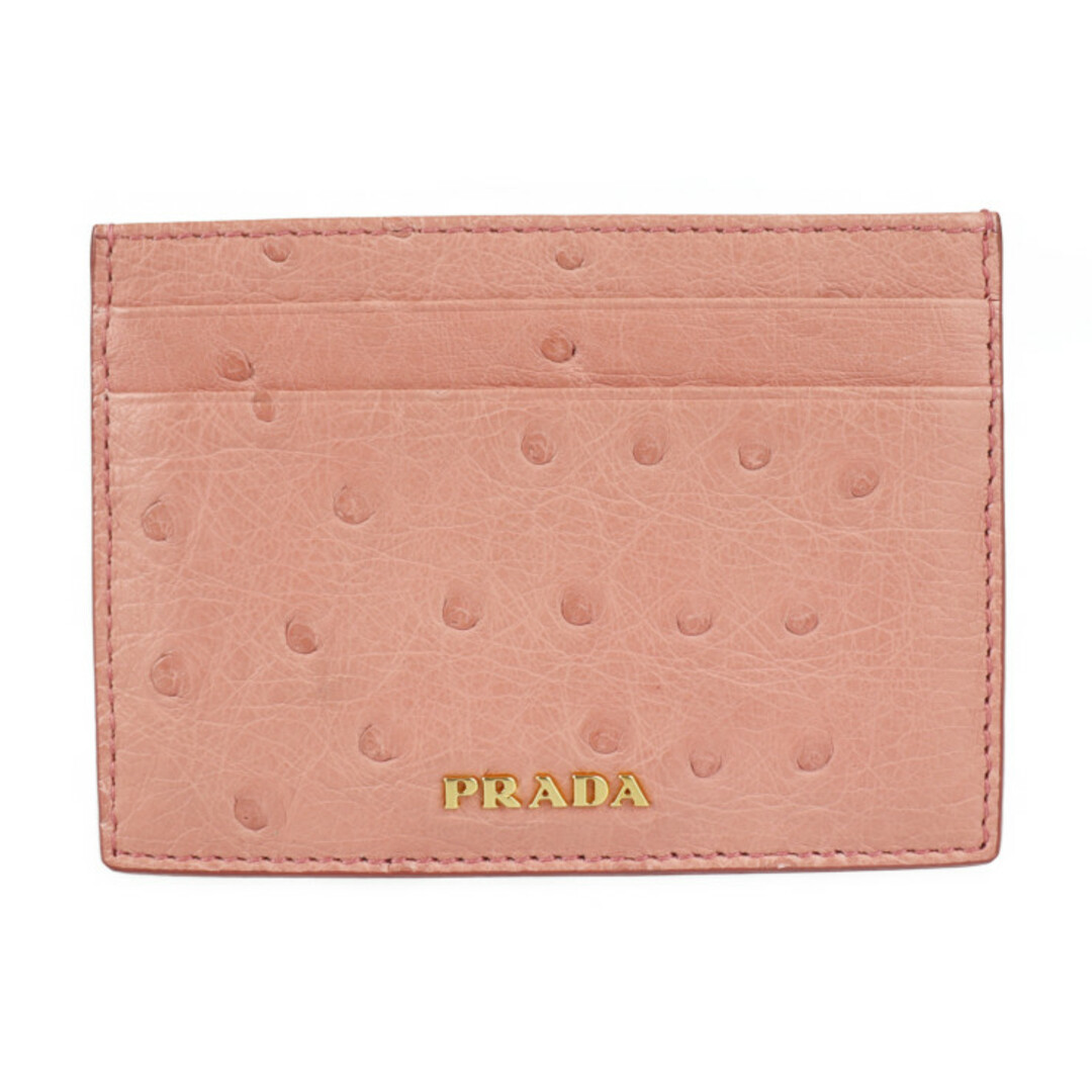 PRADA プラダ   カードケース 1MC149 オーストリッチ   ピンク ゴールド金具  ロゴ 【本物保証】