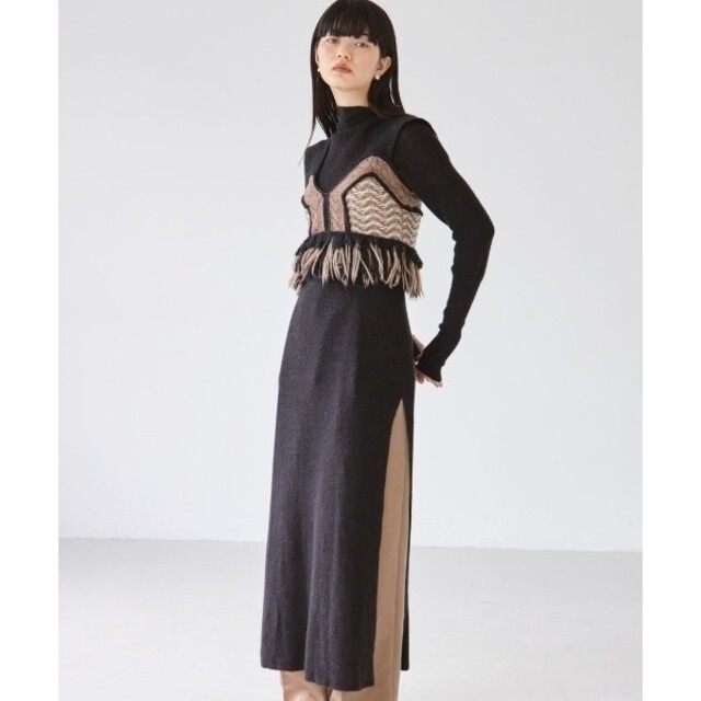 TODAYFUL(トゥデイフル)の【美品】TODAYFUL Slit Knit Dress ニットロングワンピース レディースのワンピース(ロングワンピース/マキシワンピース)の商品写真