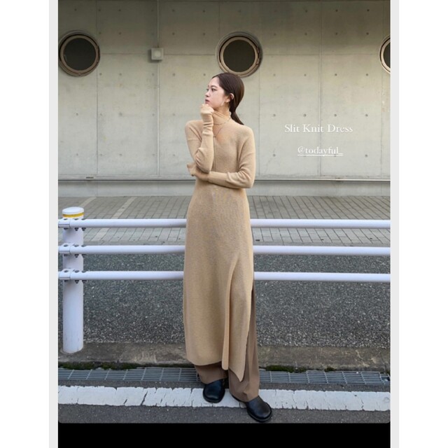 【美品】TODAYFUL Slit Knit Dress ニットロングワンピース