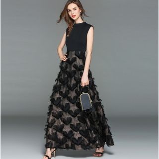 タダシショウジ(TADASHI SHOJI)のimport【再入荷】【大人気】ハイネック　フェザー　ロングワンピース(ロングワンピース/マキシワンピース)