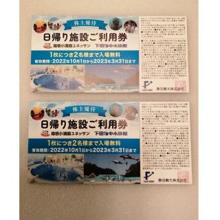 藤田観光 株主優待　箱根小涌園ユネッサン・下田海中水族館 日帰り施設ご利用券2枚(その他)