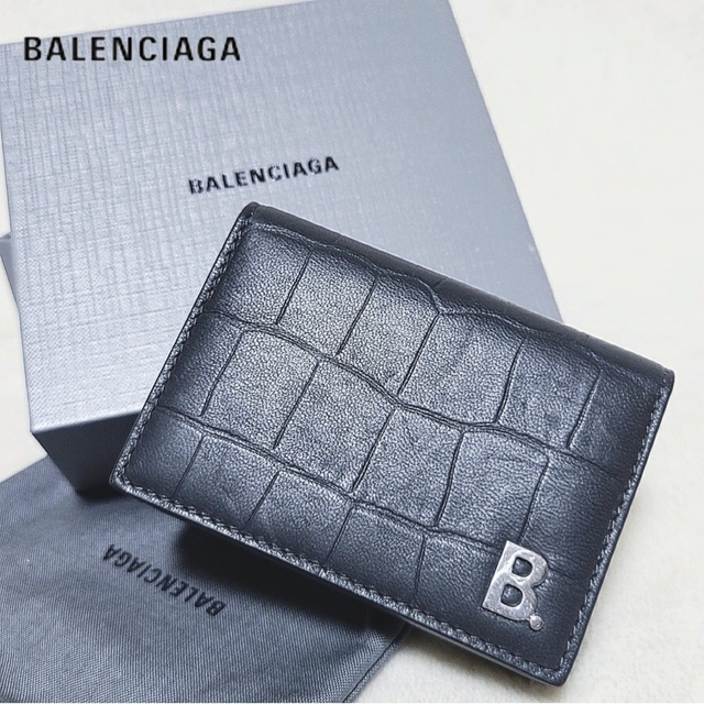 美品 バレンシアガ　 三つ折り財布 コンパクトウォレット Bロゴ クロコ 箱付き | フリマアプリ ラクマ