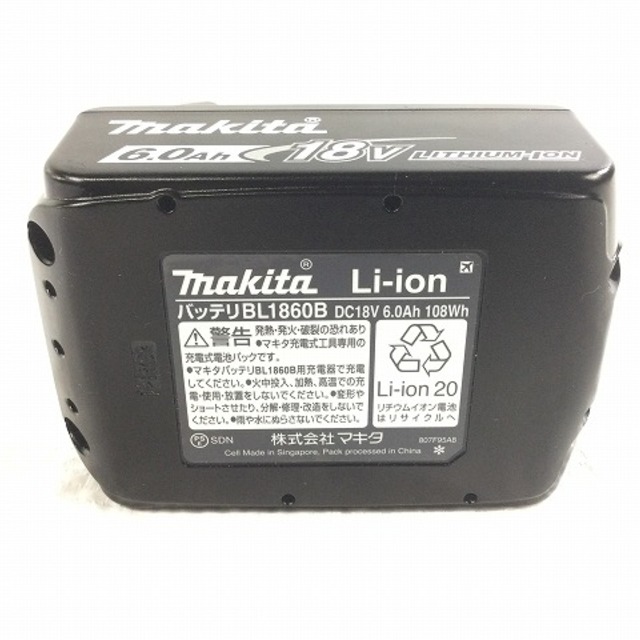 ☆未使用品☆ makita マキタ 18V 6.0Ah 残量表示付き 純正 リチウムイオンバッテリー BL1860B リチウムイオン電池 蓄電池 充電池 54713