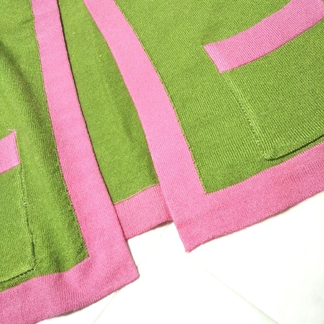 新品 アンサンブル XL 緑 ピンク ニット パイピング カーディガン タンク レディースのトップス(アンサンブル)の商品写真