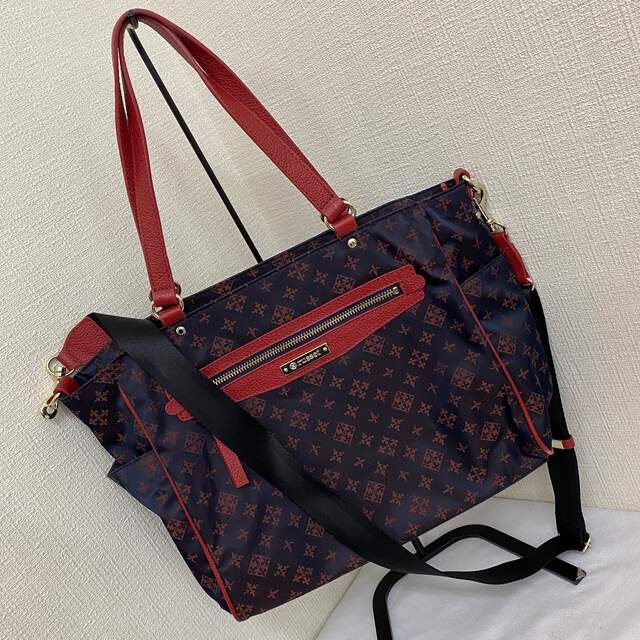 ラシット ショルダーバッグ トートバッグ 2WAY ネイビー レッド-