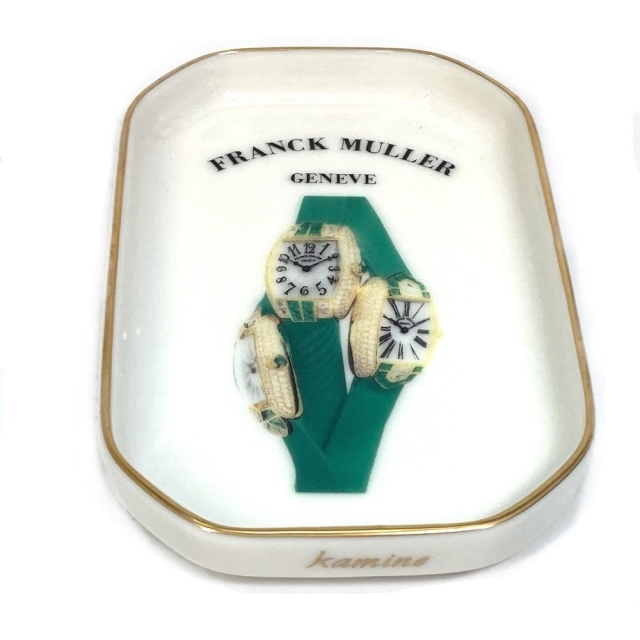 FRANCK MULLER(フランクミュラー)のフランクミュラー FRANCK MULLER 時計モチーフ カミネ ノベルティ 小物入れ 小物置き お皿 陶器 ホワイト×グリーン 未使用 インテリア/住まい/日用品のキッチン/食器(食器)の商品写真