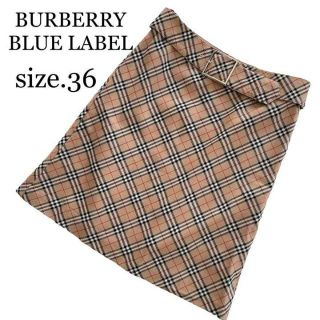 バーバリーブルーレーベル(BURBERRY BLUE LABEL)のバーバリーロンドンブルーレーベル◆ノバチェック　台形スカート　ベルト付き　ウール(ひざ丈スカート)