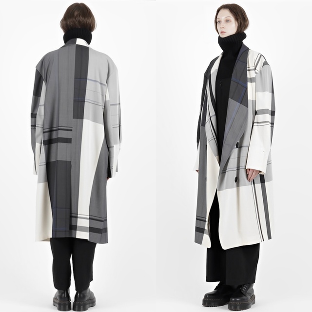 Y's - Y's 21AW ギャバジン チェック ショールカラー コート Y's - Y's 21AW ギャバジン チェック ショールカラー コート