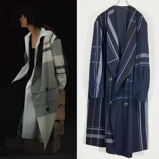 ワイズ(Y's)のY's 21AW ギャバジン チェック ショールカラー コート 濃紺2(その他)