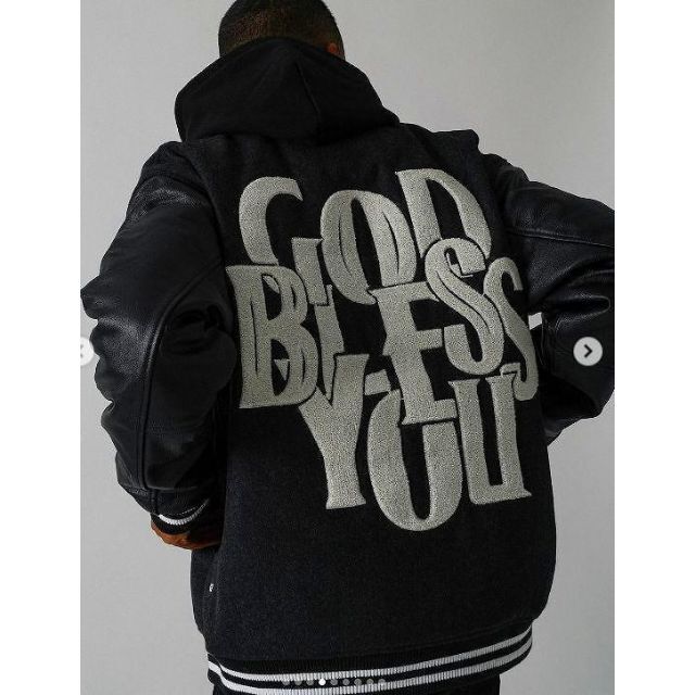 新品21AW GOD BLESS YOUスタジャン ブルゾン黒白L1020M▲