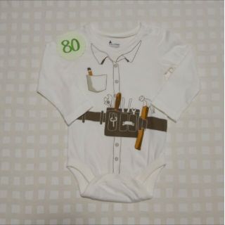 ベビーギャップ(babyGAP)の80☆美品☆babyGAP☆長袖ロンパス☆大工さんver.☆白☆兄弟コーデ70(ロンパース)