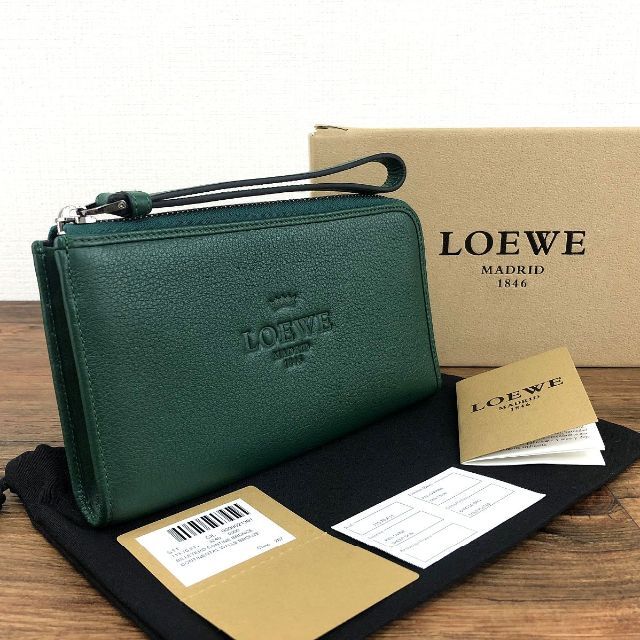 【あすつく】 - LOEWE 未使用品 408 レザー グリーン 長財布 LOEWE 財布