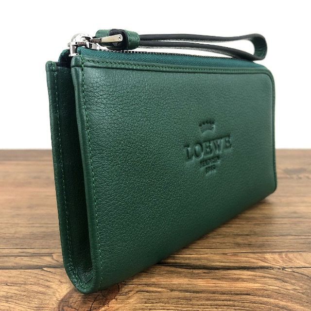 未使用品 LOEWE 長財布 グリーン レザー 408-